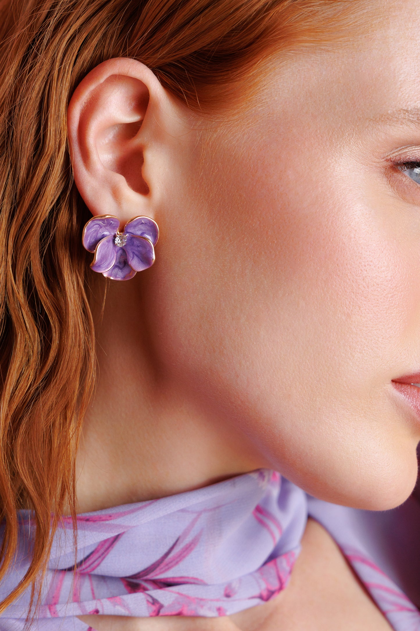 Purple enamel flower earrings