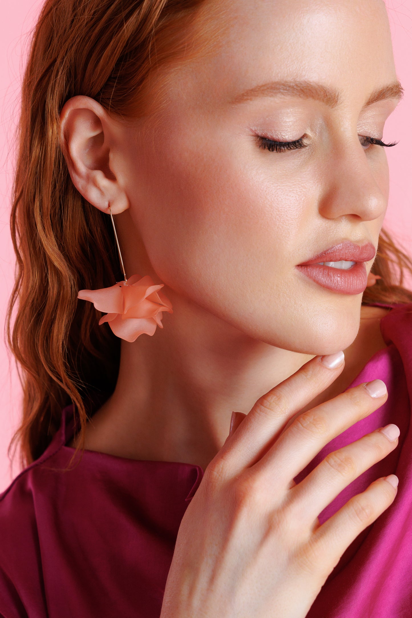 Pink flower drop earrings